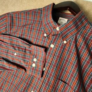 Brooks Brothers 1818 Regent Fit Plaid Button Down Shirt Mens Large L Red Green‎